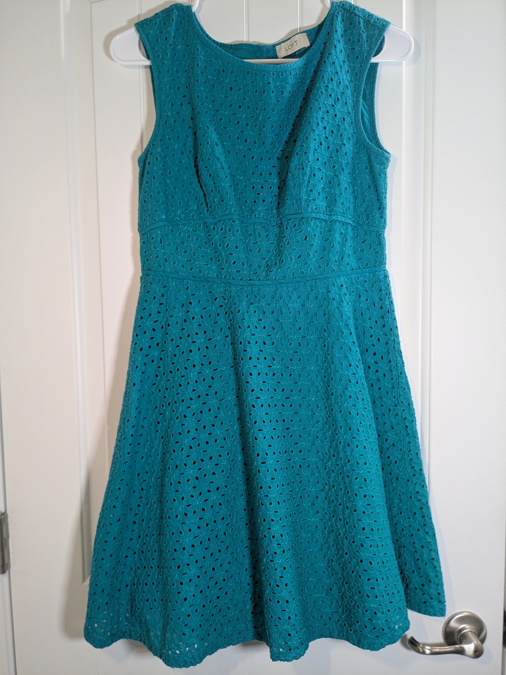 Ann Taylor LOFT Teal Eyelet Fit & Flare Dress